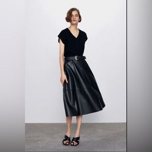 ZARA Midi Faux Leather Skirt